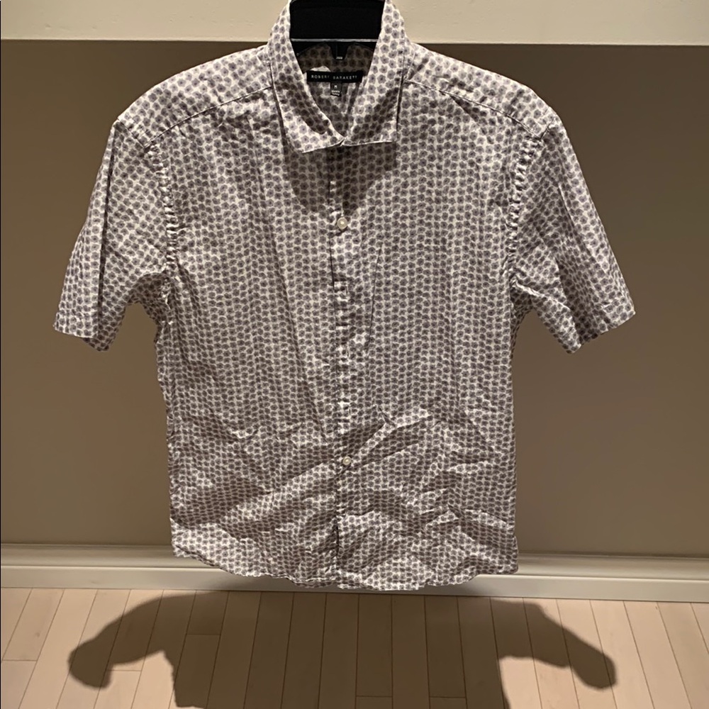 Robert Bakarett Gray Casual Button Down Shirt with Checkered Pattern